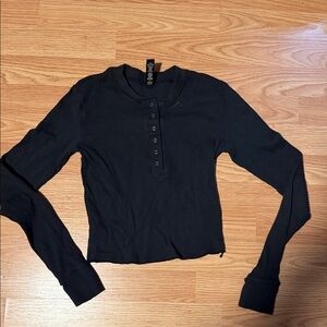 Skims Black Long Sleeve Henley Top